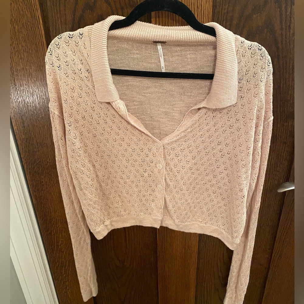 Free People cropped buttoned crochet collared sweater